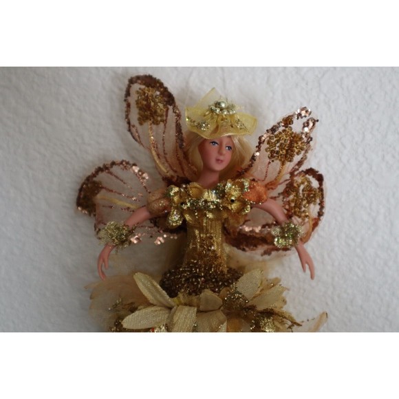 Woodland Blonde Butterfly Fairy Pixie Sprite Doll Gold Christmas Ornament 8" - Picture 3 of 11